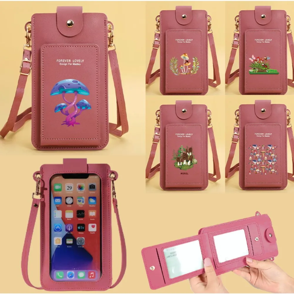 

Mushroom Pattern Crossbody Shoulder Strap Simple Portable Women Bags Mobile Phone Bag Card Handbag Lightweight Versatile Wallets