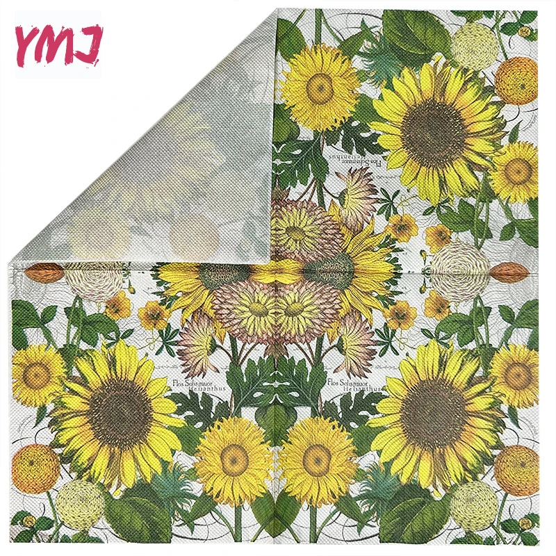 Colourful Floral Theme Yellow Sunflower Printed Napkins Holiday Party Napkins Butterfly Bone Bart Paper 2-Ply 20pcs/Pac 33cm