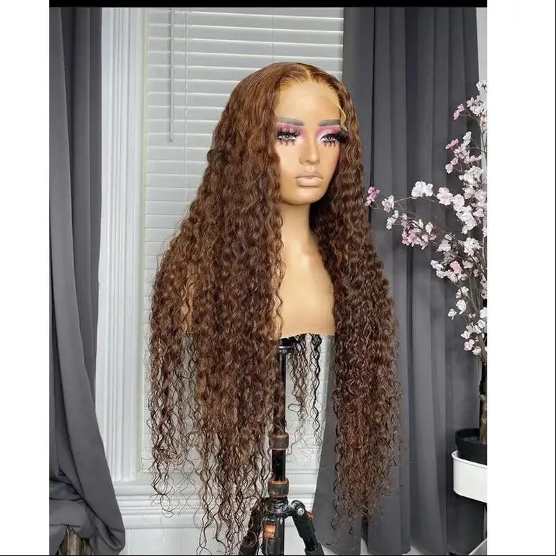 Perruque Lace Front Wig frisée naturelle, cheveux crépus bouclés, brun, pre-plucked, 26 pouces, densité 180, avec baby hair, perruque 03/Wig, pour femmes noires