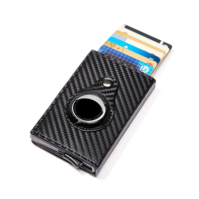 Carbon Fiber Airtag Wallet Luxury Leather RFID Slim Card Holder With Apple Airtags Tracker Case Anti-lost Protective Card Bag