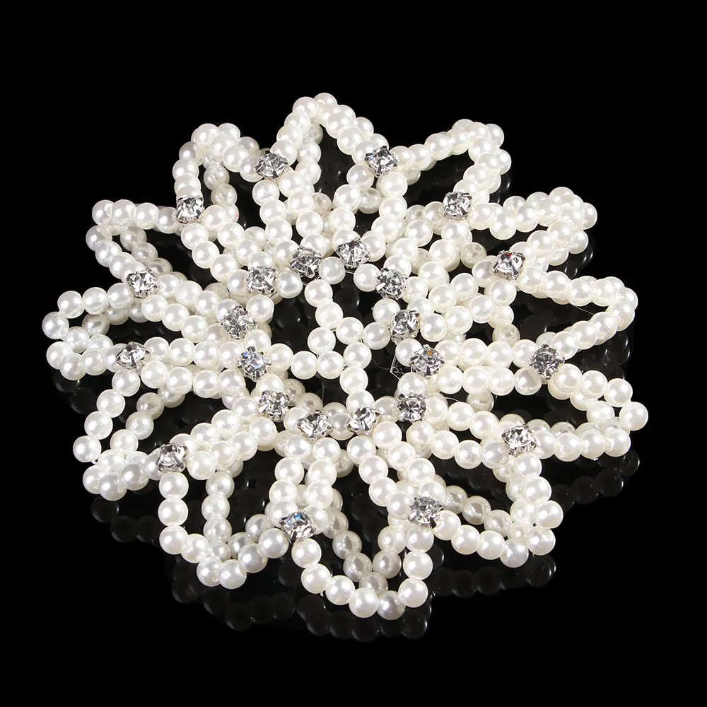 Furling Girls Elastic Dancing Handmade Snood Crystal Bun Net Headwear Pearl Hair Nets Hair Bun