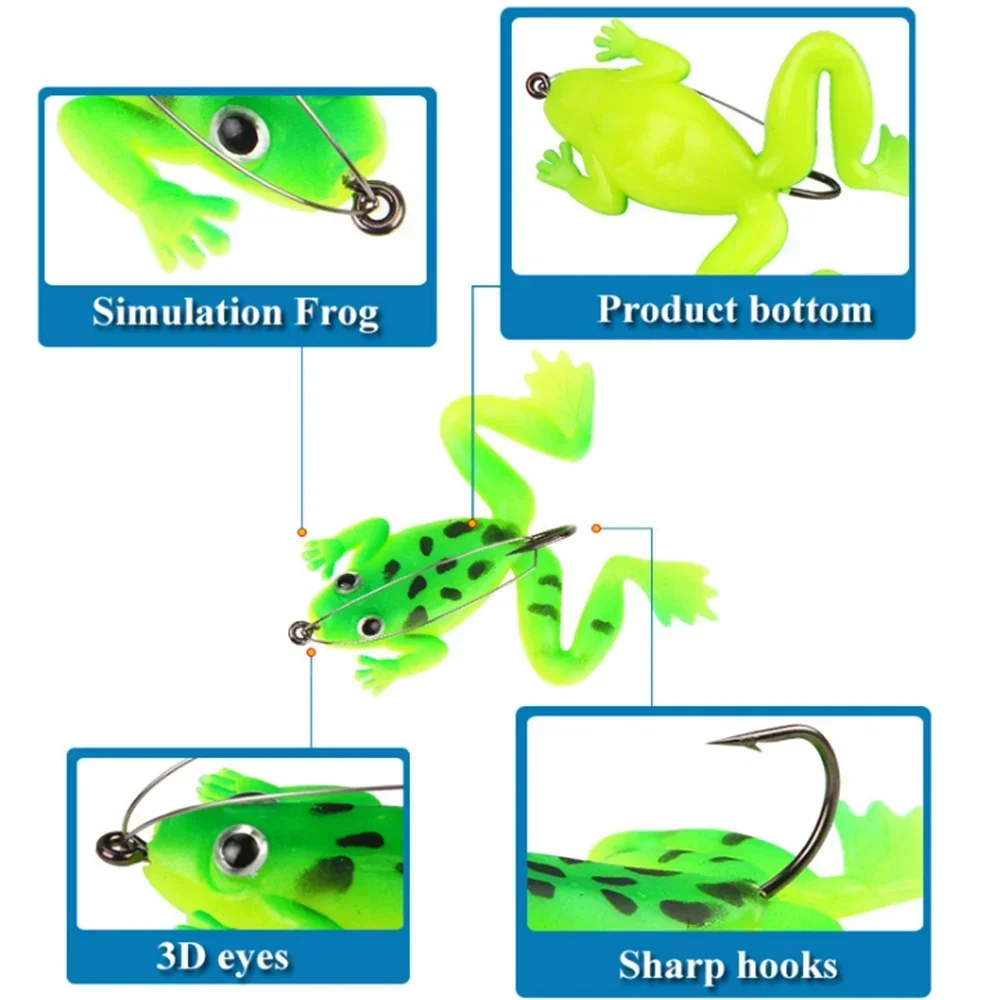 EASYFISH 60mm/5.2g 1pcs/4pcs Blackfish Frog Road Runner 5 Colours 3D Frog Eye Imitation Frog Soft Bait with Single Hook