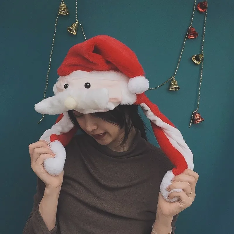 Gorro de Papá Noel de felpa brillante con orejas móviles, gorros bonitos para Cosplay, gorro de Navidad de felpa luminoso para niños, mujeres y niñas, regalo de Navidad