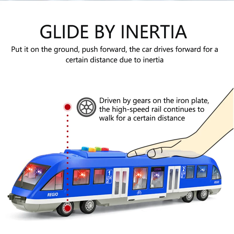 45Cm Super Grote High-Speed Rail Trein Speelgoed Auto Kinderen Simulatie Geluid En Licht Trein Model Grote pull Back Metro Jongen