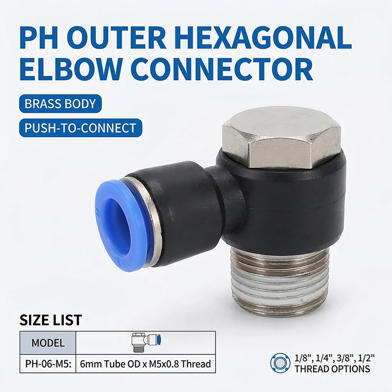 

20 шт. пневматических быстроразъемных фитингов PH с внешней шестигранной головкой для водопроводных шлангов, 1/8"1/2 3/8 1/4 BSPT