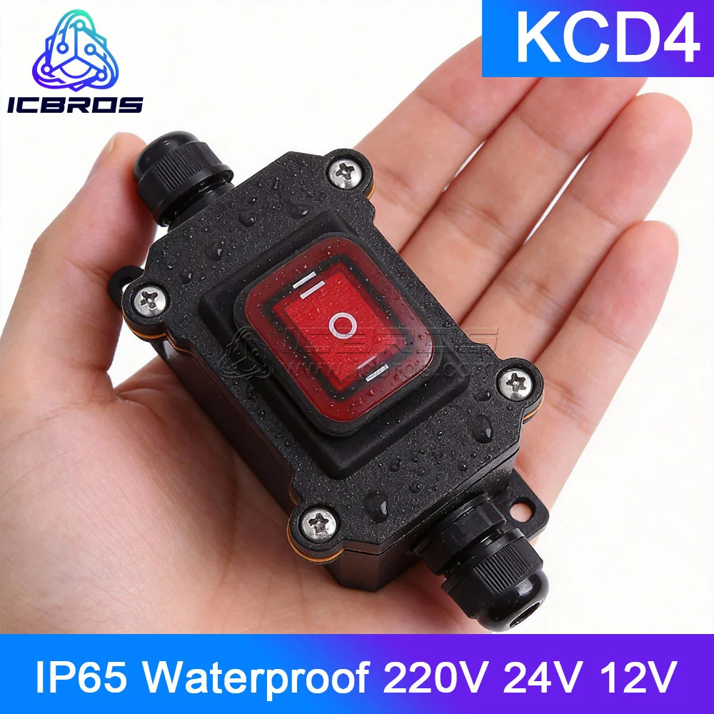 

25А Высокоточный разъем IP65 Водонепроницаемый 220 В 24 В 12 В Встроенный шнур питания Морской уличный кулисный переключатель KCD4 Распределительная коробка