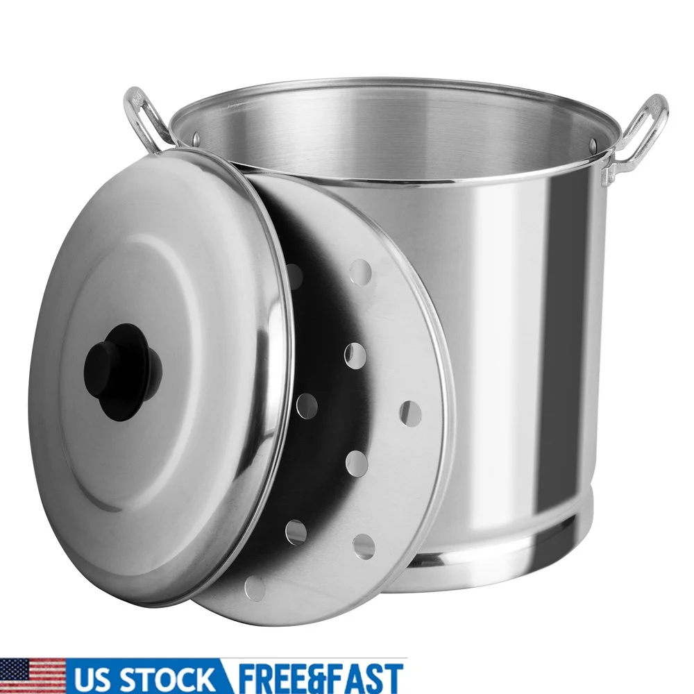

16 Quart Heavy Duty Aluminum Steamer with Lid Cooking Steaming Tamales Seafood Vegetables Induction Compatible Stockpot