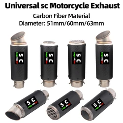 Tubo De Escape De Aço Inoxidável Universal para Motocicleta, Fibra De Carbono, Moto GP-PJ, Racing Modificar Acessórios, 51mm, 60mm, 63mm