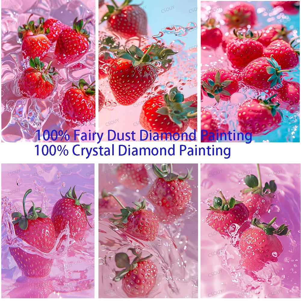 

Pink liquid strawberry Fairy Dust Diamond Painting Full Square Drill Crystal Cross Stitch Embroidery Mosaic Needlework Rhineston