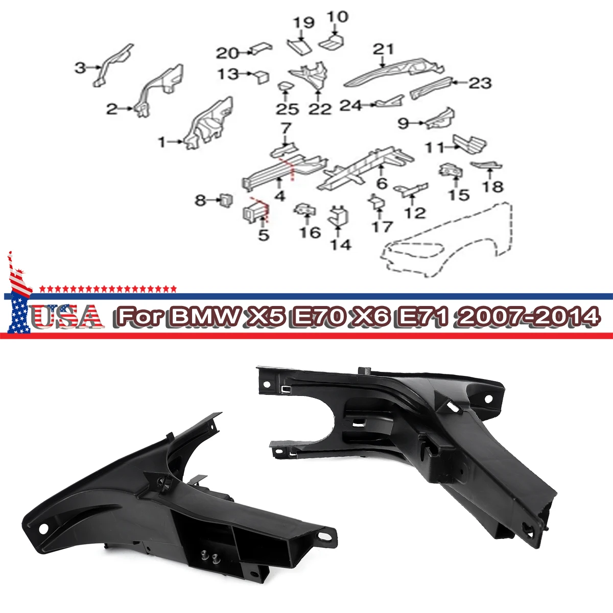 

Front Lower Bumper Bracket for BMW X5 E70 LCI 2007-2012 X6 R71 2008-2014 51657157983 51657157984 Headlight Mount Bracket