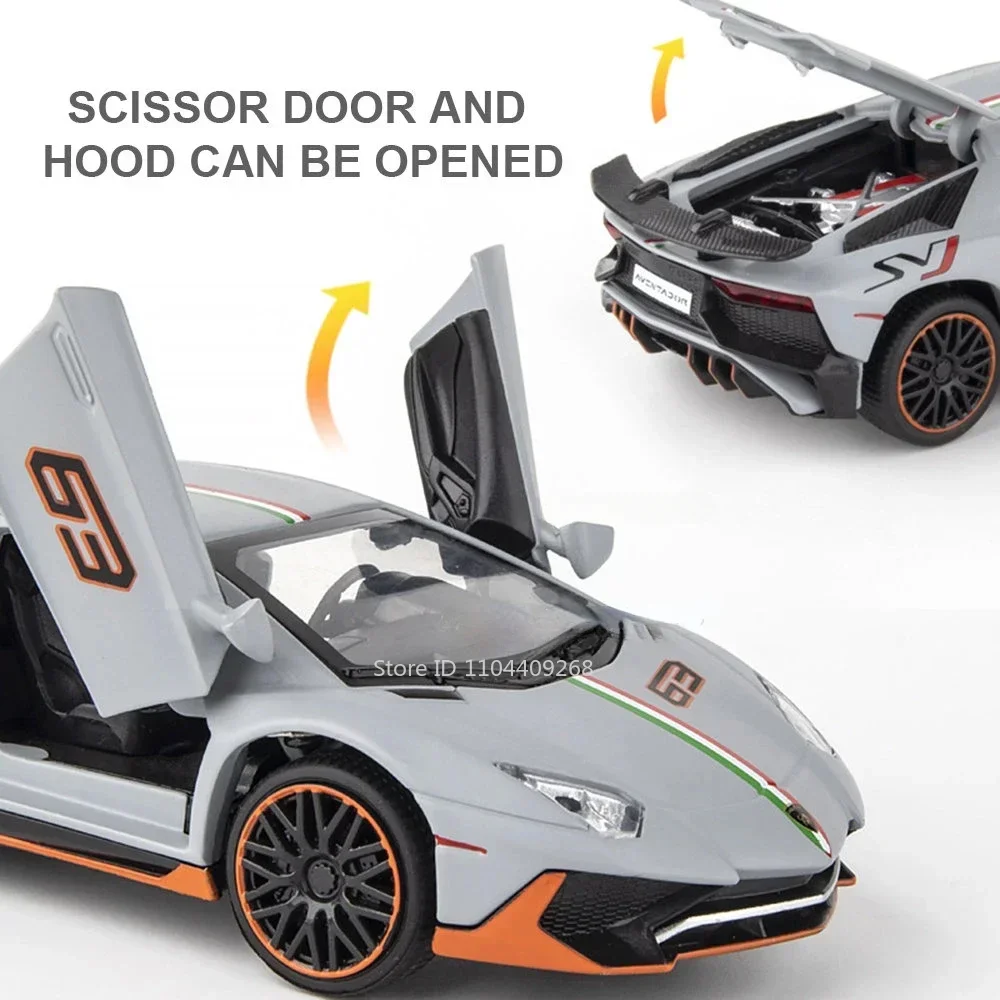 1:32 Lambo LP780-4 Sian modèle Miniature jouets moulés sous pression portes de voiture ouvertes avec son lumière retirer véhicules pour enfants jouet cadeau