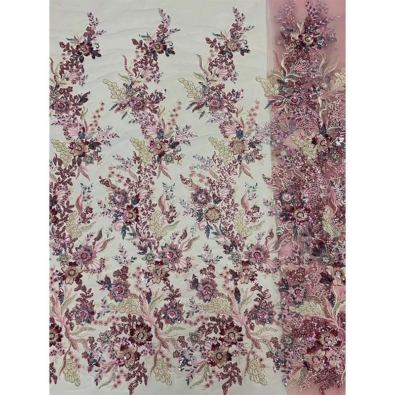 5yard Handmade beaded sequin embroidery telas Wedding dress,cheongsam diy designer customizes fabric for clothing mesh fabric