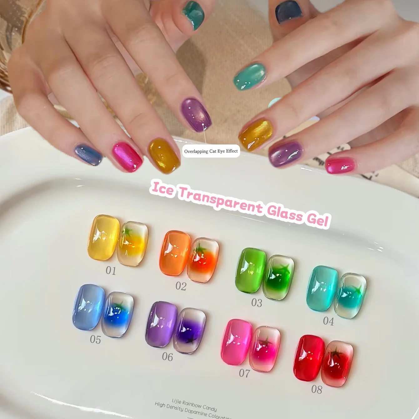 1pcs PSK Palette Rainbow Candy Series Glass Gel Nail Polish 2026 New Summer Fashion Dopamine Ice Transparent Blue Pink Glass Gel