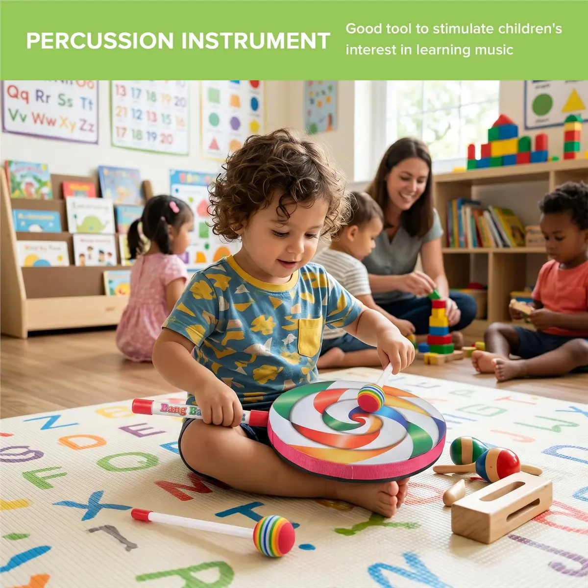 AA411 Superior Lollipops Pattern Colorful Drum Percussion Instrument For Children Kindergarten Musical Education Early Education