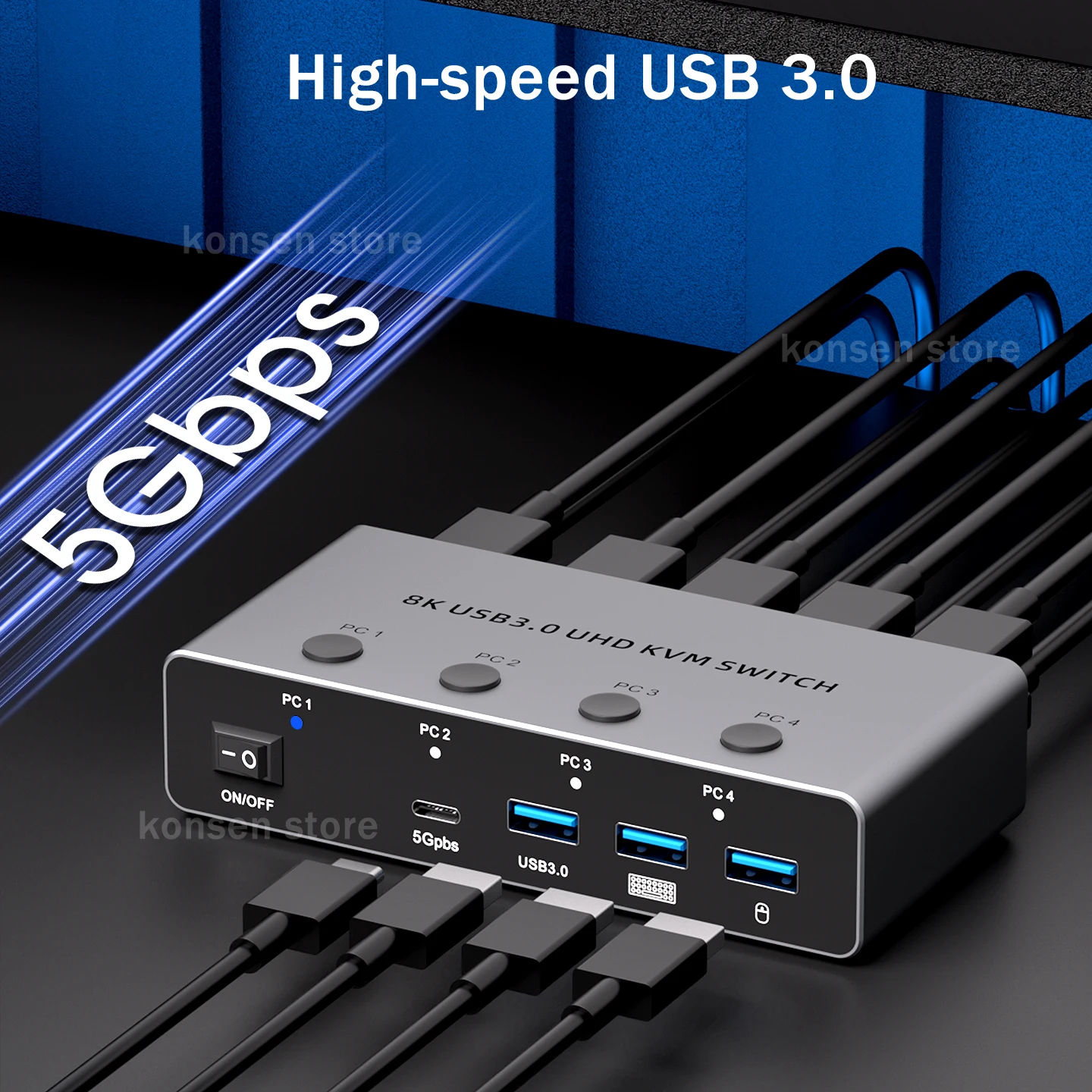 สวิตช์ KVM HDMI 8K@60Hz สำหรับคอมพิวเตอร์ 4 เครื่อง รองรับ 4K@120Hz สวิตช์ KVM HDMI USB 3.0 4 พอร์ต 4x1 สำหรับคอมพิวเตอร์ 4 เครื่อง แชร์จอภาพ คีย์บอร์ด เมาส์ เครื่องพิมพ์