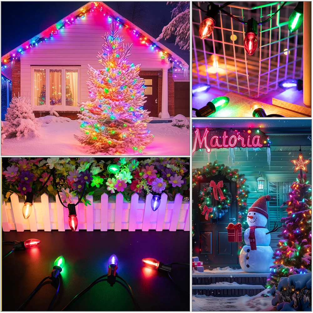 Colorful C7 Led String Light EU 220V US 110V E12 Waterproof IP44 Connectable Shatterproof Plastics Garden Lights Decoration