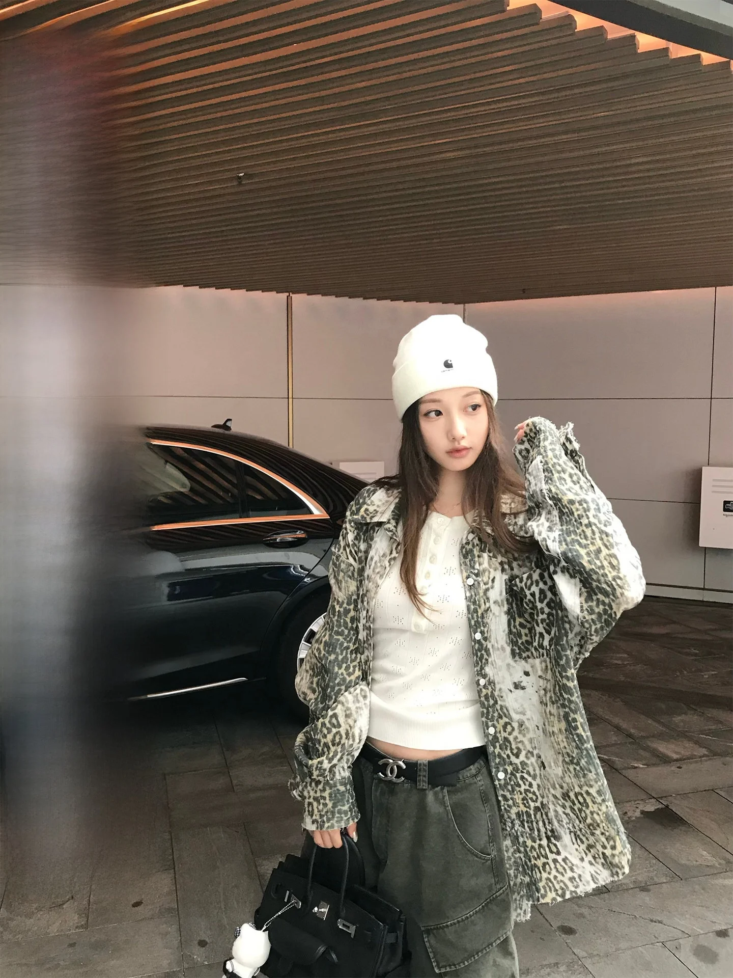 

Cotton Leopard Print irt Jaet Women's Korean Sle Loose Fit Long Sve Warmth Autumn Faion Outerwear B25B25083