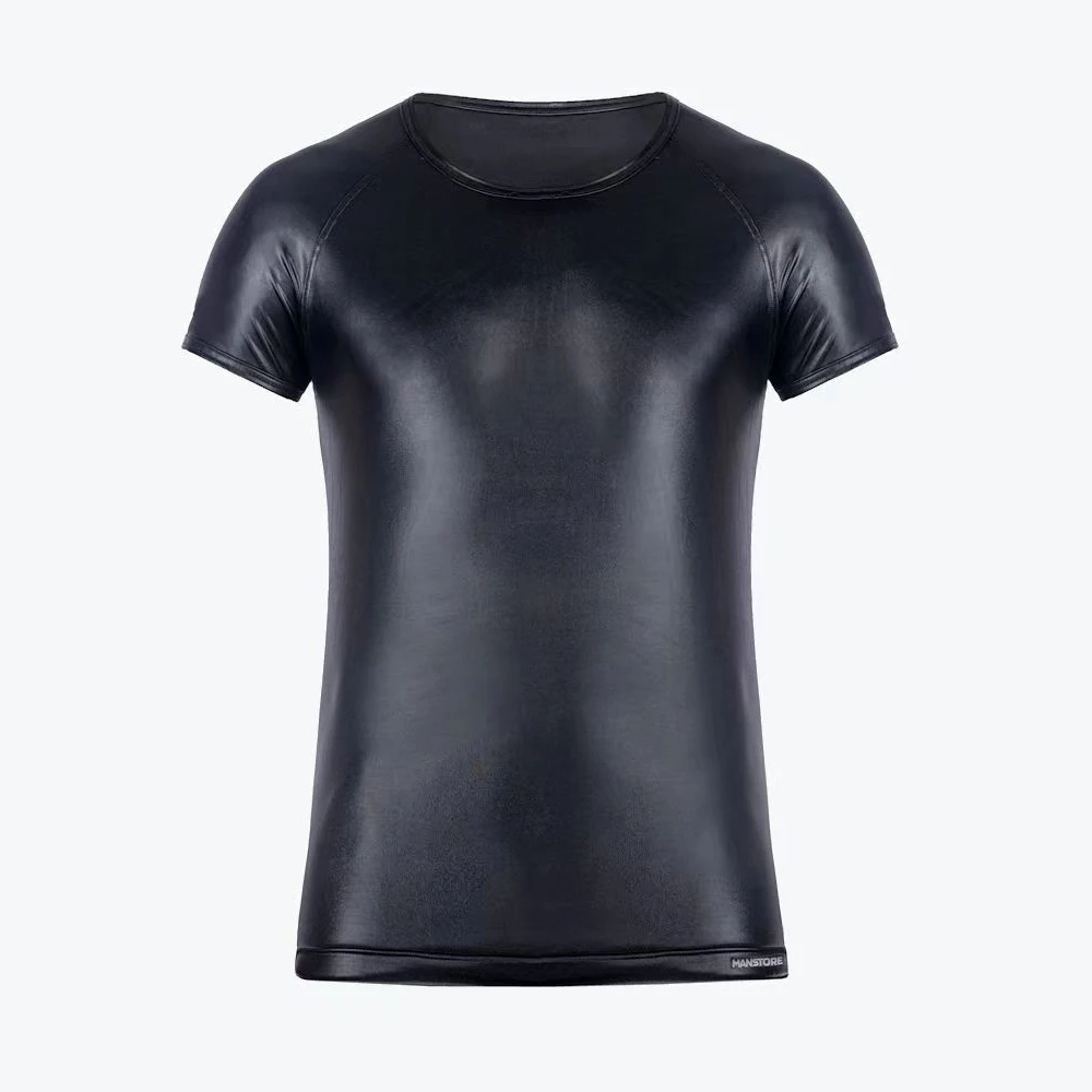 

Nightclub Wear Tops Performance Costumes Pu Leather T-Shirts Short Sleeves Clothing Costumes Fashion Faxu Leather Man