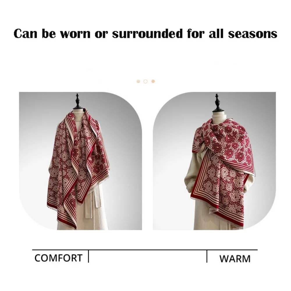 

Уютный роскошный шарф из искусственного кашемира, двусторонний толстый теплый зимний платок, ветрозащитное одеяло с цветочным узором, шарф, зимний сезон