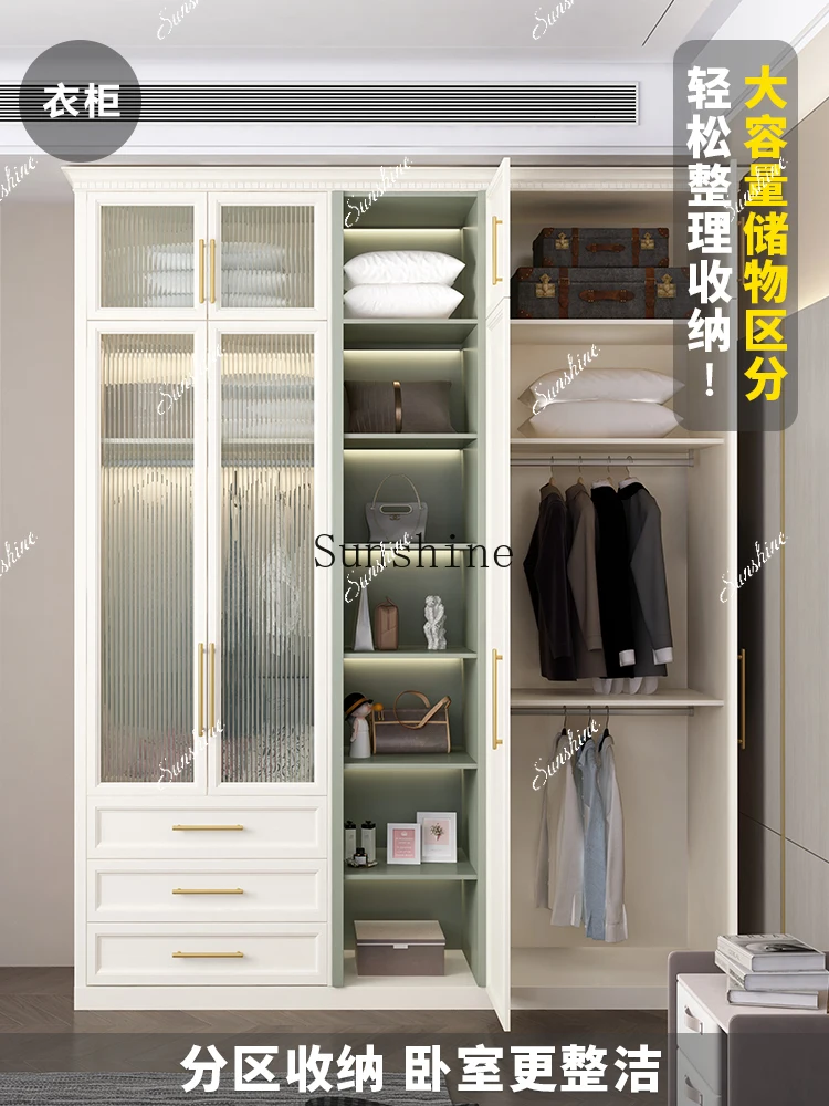 American solid wood wardrobe modern simple light luxury household bedroom overall large wardrobe  FT