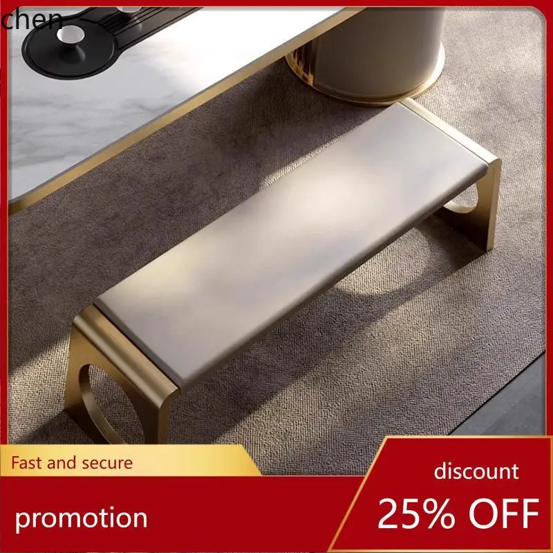 

HT Light Luxury Stainless Steel Bench Soft Cushion Long Tea Dining Table Bench High-end Home Shoe Changing Bench
