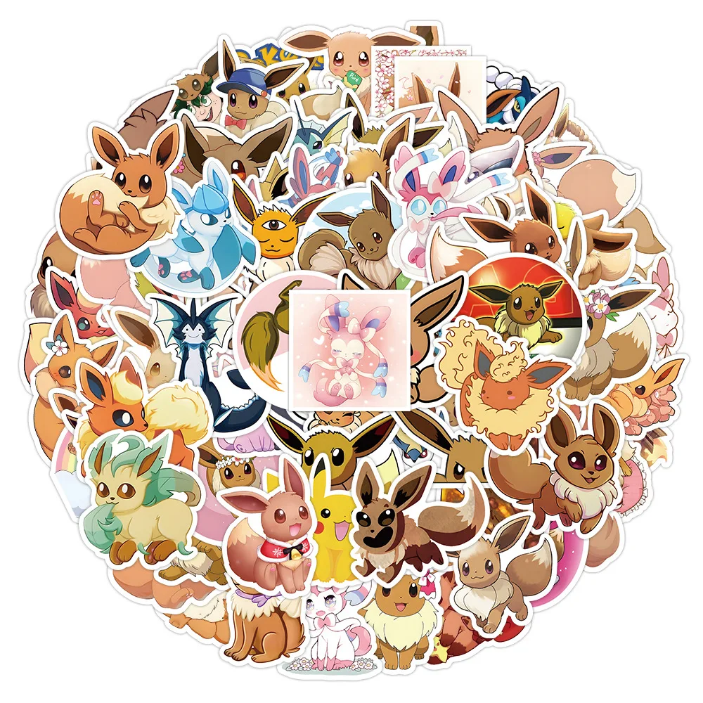 10/30/50/105PCS Cute Pokemon Eevee Anime Game Stickers Kids Toy DIY Notebook Phone Laptop Guitar Bicycle Children Sticker Gift