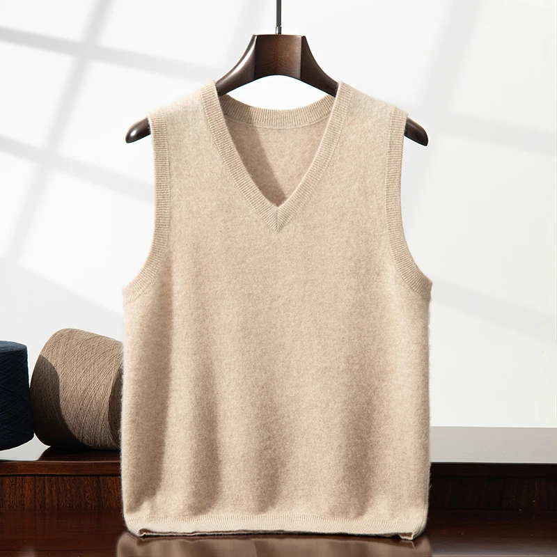 Men's V-Neck Pullover Sleeveless Vest 100% Pure Cashmere Soft Fashionable Casual Base Sweater 2026 New view 3