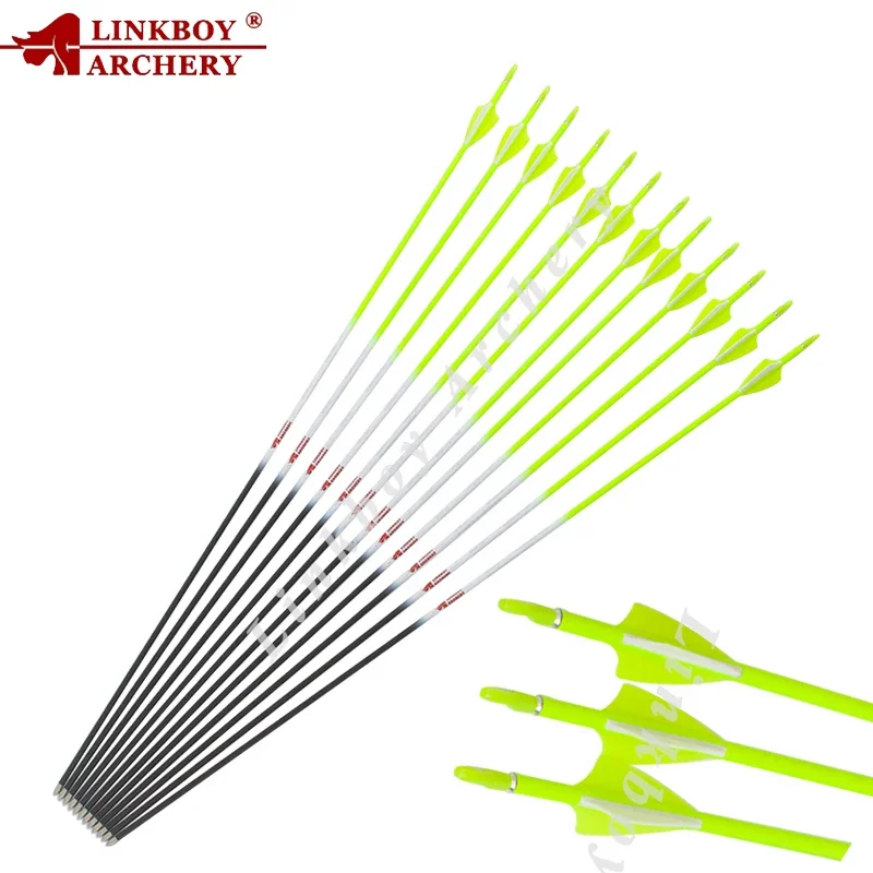 

Linkboy Archery 12pcs Pure Carbon Arrow ID4.2mm Sp600-900 1.75inch Arrow Vanes and 80gr Tips for Recurve compound Bow Shooting