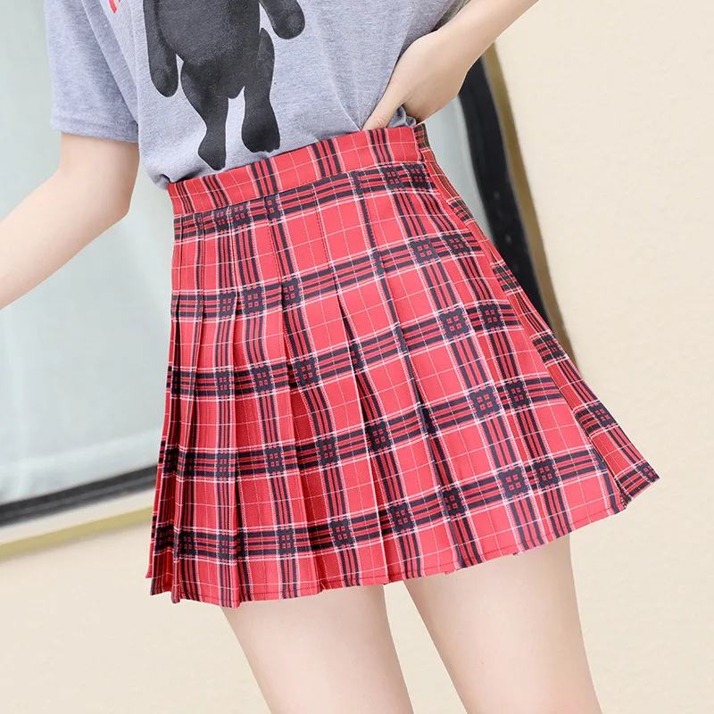 Míni saia plissada de cintura alta feminina, saia de tênis linha A, xadrez, preta, casual, kawaii, uniforme escolar japonês, meninas, verão, Y2K