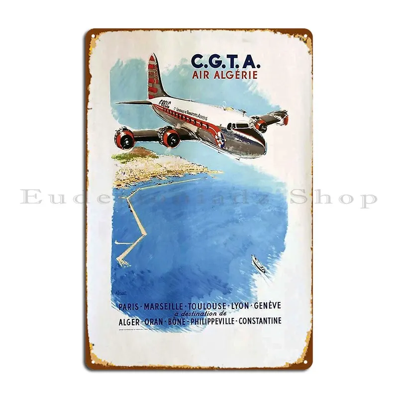 Air Algeria Vintage Travel Poster Metal Plaque Poster Club Party Customize Create Designing Create Tin Sign Poster