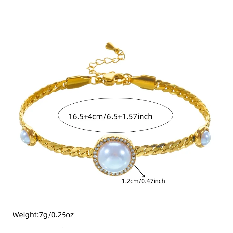 LAMENGLY High Quality 316l Stainless Steel Big Pearl Crystal Bracelet Women Elegant Light Luxury Non-Fading Hand Chain Jewelry