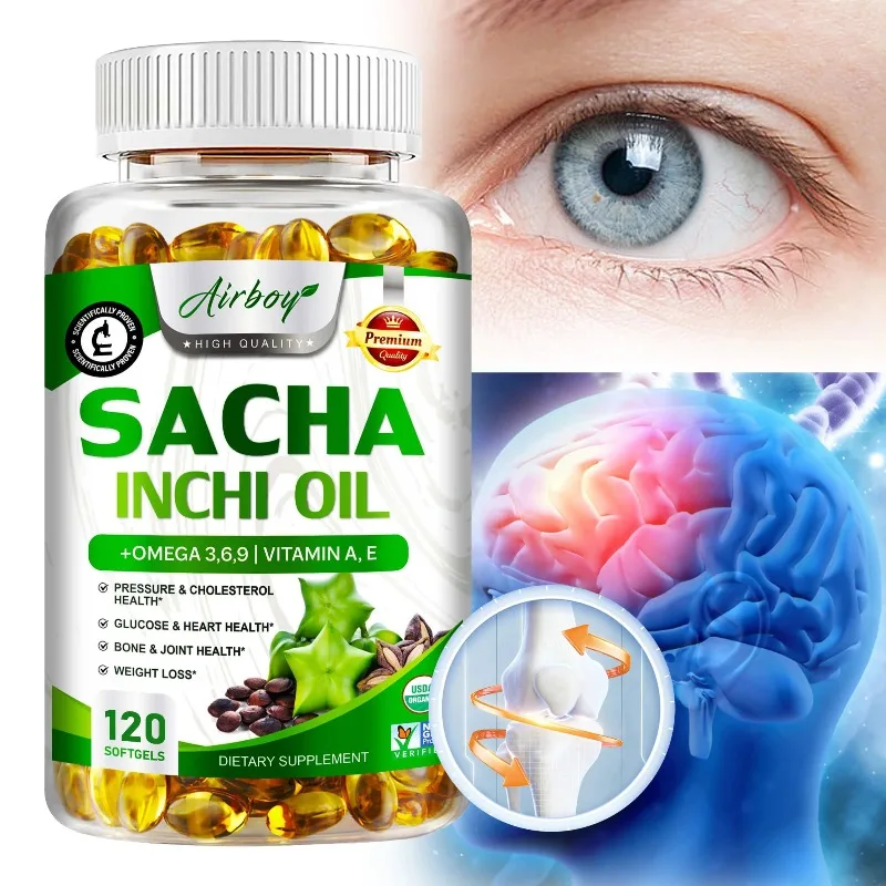 

Sacha Inchi Oil Capsules - Supports Brain, Eye and Skin Health, Supports Blood Pressure and Cholesterol Health, Boosts Immunity