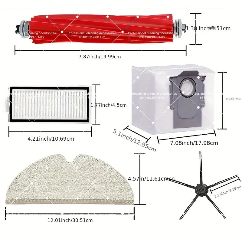 17-Piece For Roborock Q7/Q7+ Robot Vacuum Replacement Parts – Main Brush, Side Brush, Mop Pad, Dust Bag, HEPA Filter