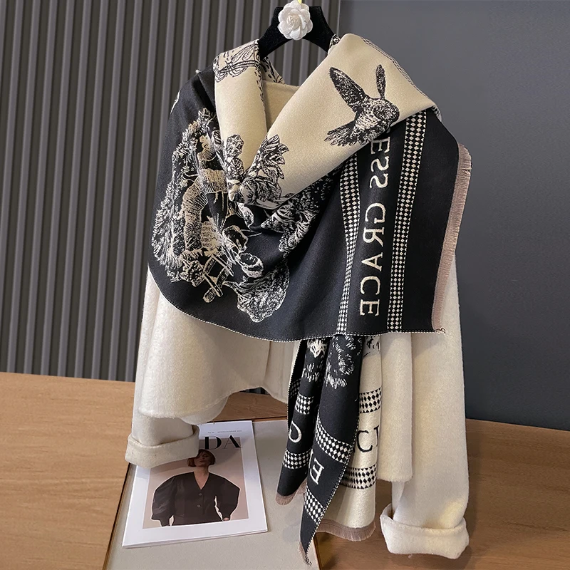 New Luxury Design Winter Two-Sided Cashmere Scarves Noble manor Jacquard Women Thicken Wrap Shawl Ladies Wool Pashmina Scarf