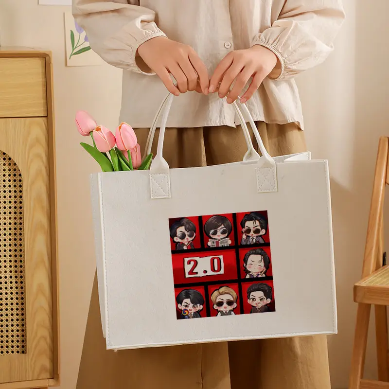

Arirang 2.0 World Tour 2026 Kpop Fan Gift Tote Bag Organizer Large Capacity Travel Shoulder Bags Fashion White Large Felt Bags