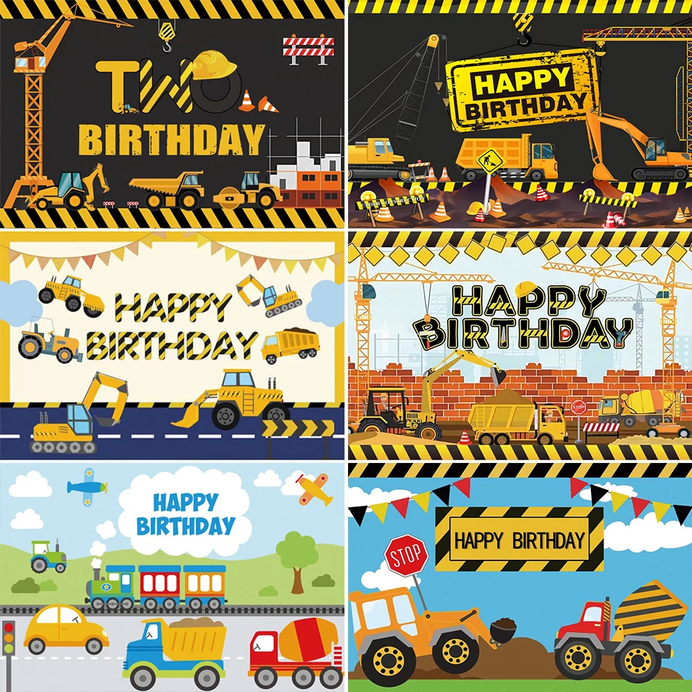 Excavator Truck Photo Backdrops Boy's Birthday Party  Decor Banner Construction Photography Background Photo Studio Props Gifts