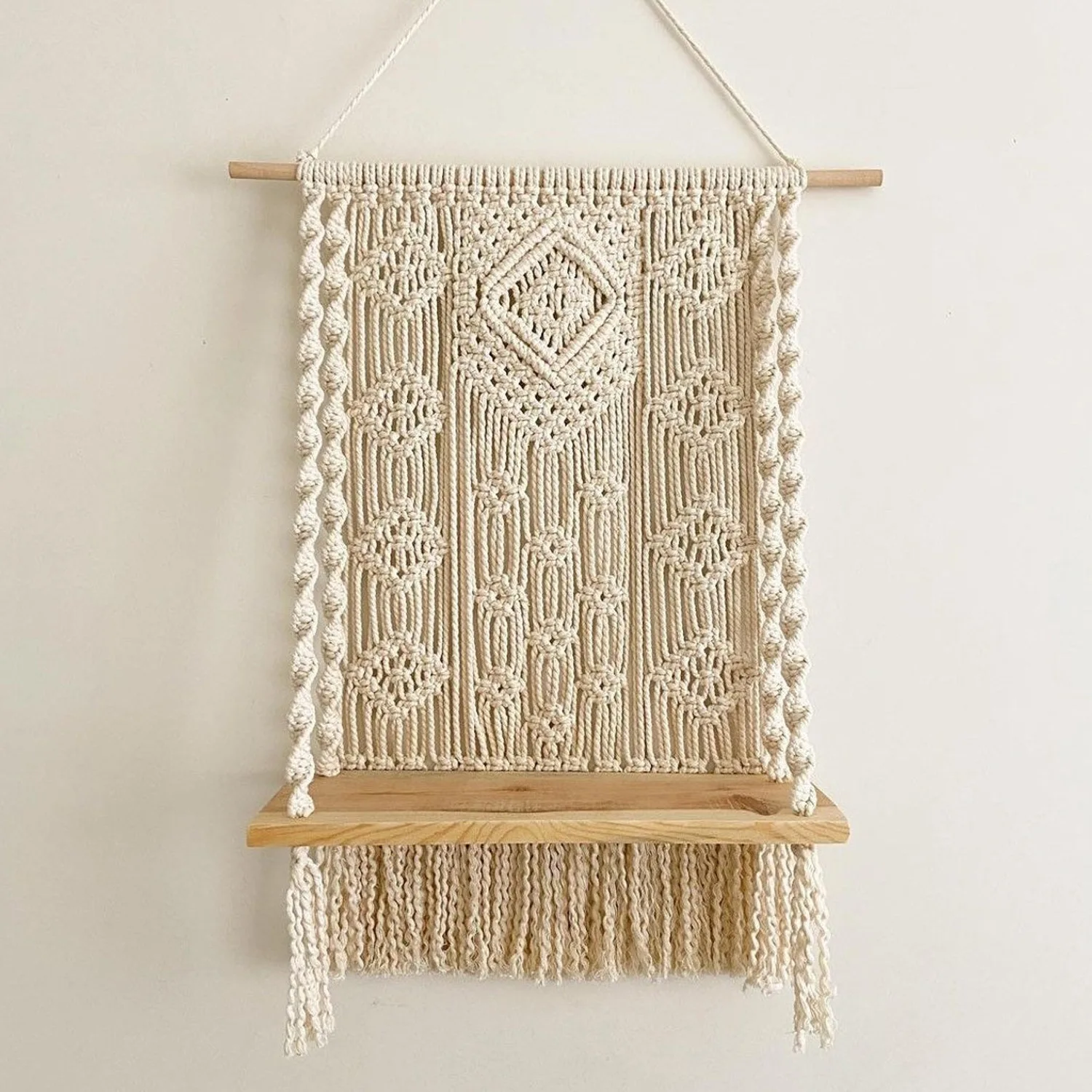 Handmade woven tapestry storage rack, living room, bedroom, homestay storage decoration, Bohemian partition hanging rack