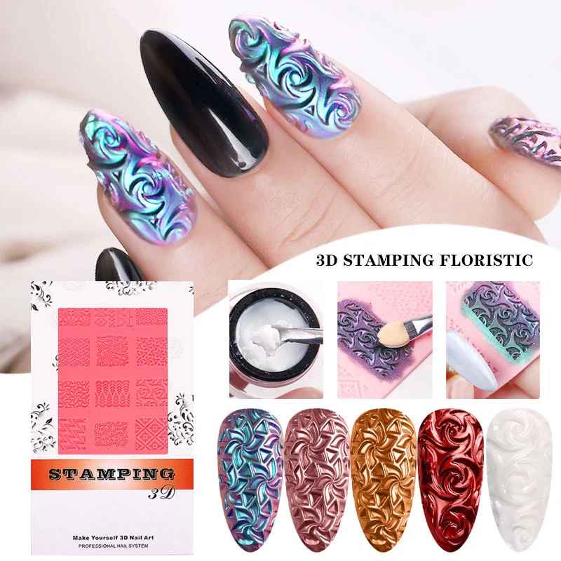 3D Silicone Template Nail Stamping Embossed Nail Mold Nail Art Printing Template DIY UV Gel Acrylic Nails Template Manicure Tool