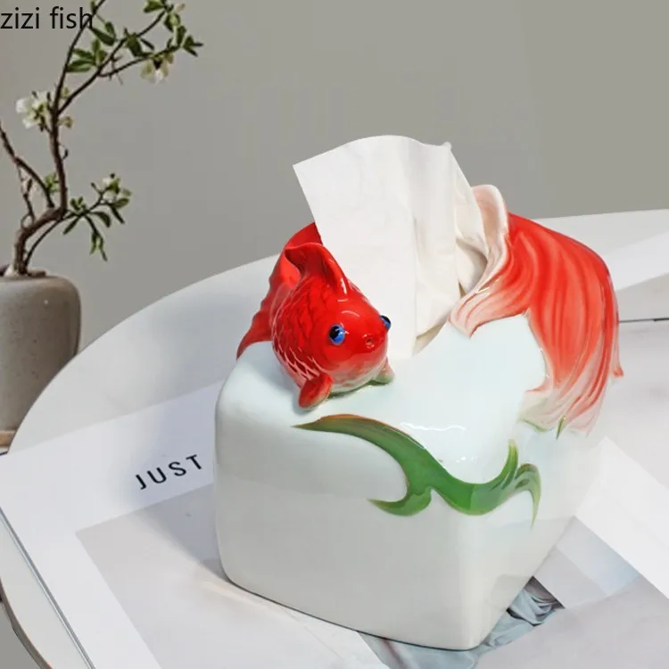 

Ceramic Goldfish Tissue Box Living Room Desktop Cute Goldfish Napkin Paper Box Removable Tissue Box Tissue Container Home Decor