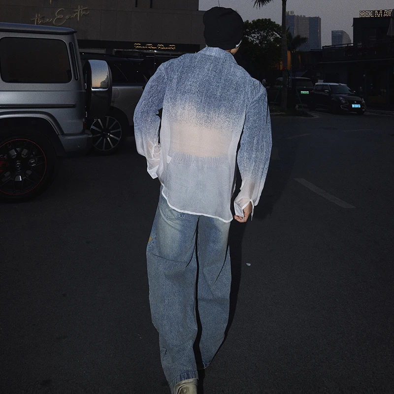LUZHEN Original Personalized High Quality Gauze Gradient Design Long Sleeve Shirts Men's 2025 New Handsome Street Clothes JY3041