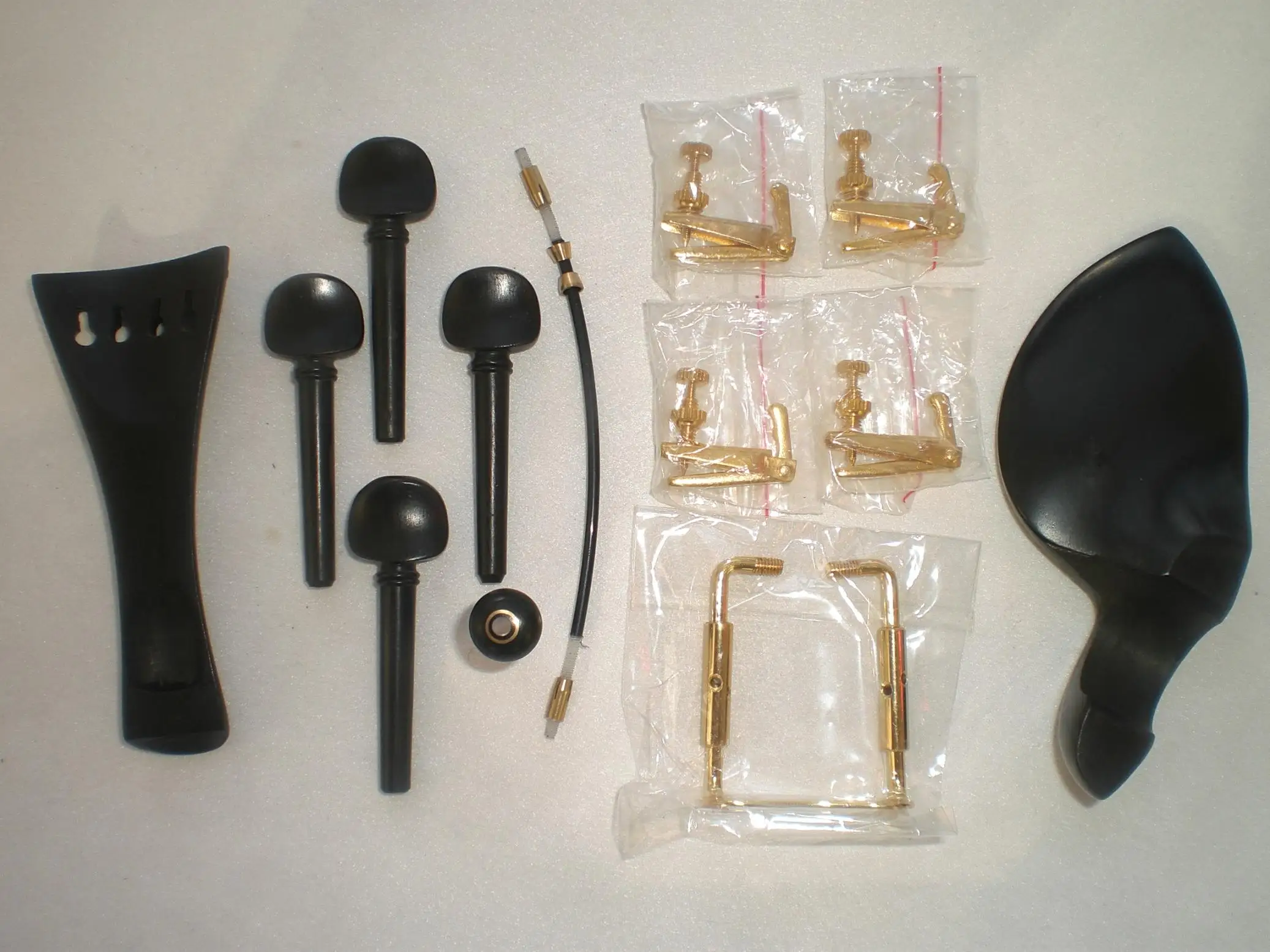 1 Sets EBONY Violin Fitting with GOLD chin rest screw and Tail Gut From 1/4 1/2 3/4 to 4/4 Size