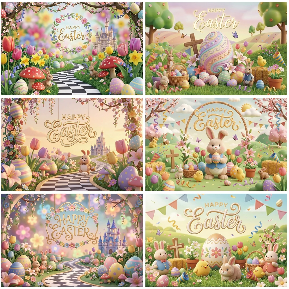 

MOON.QG Easter Rabbit Bunny Backdrop Eggs Spring Forest Photo Background Child Portrait Studio Photography Props Shooting Props