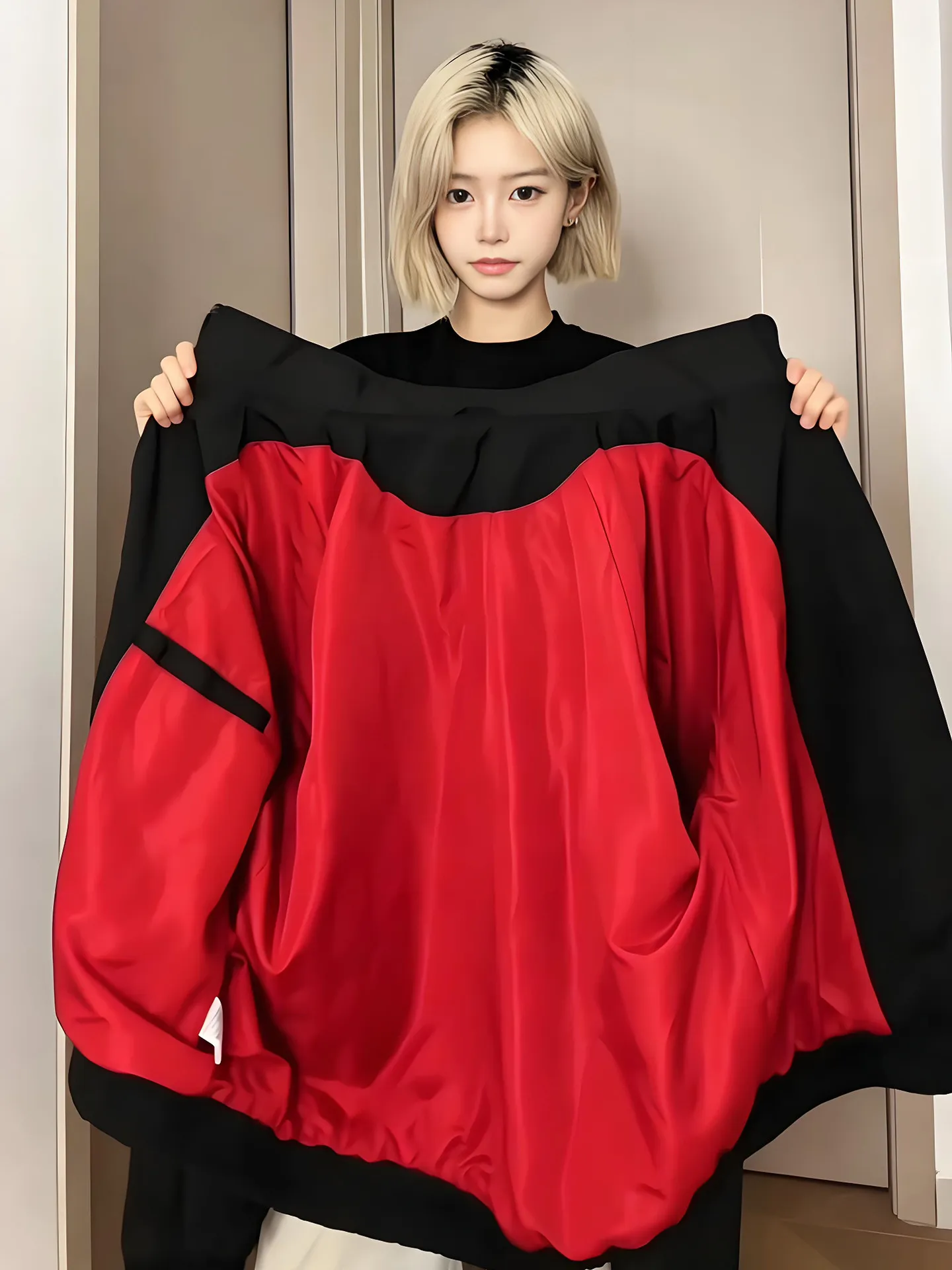 American Style Flight Jacket Men's Short Design Sense Stand Collar Baseball Uniform Black Red Color Collision Autumn Fashion