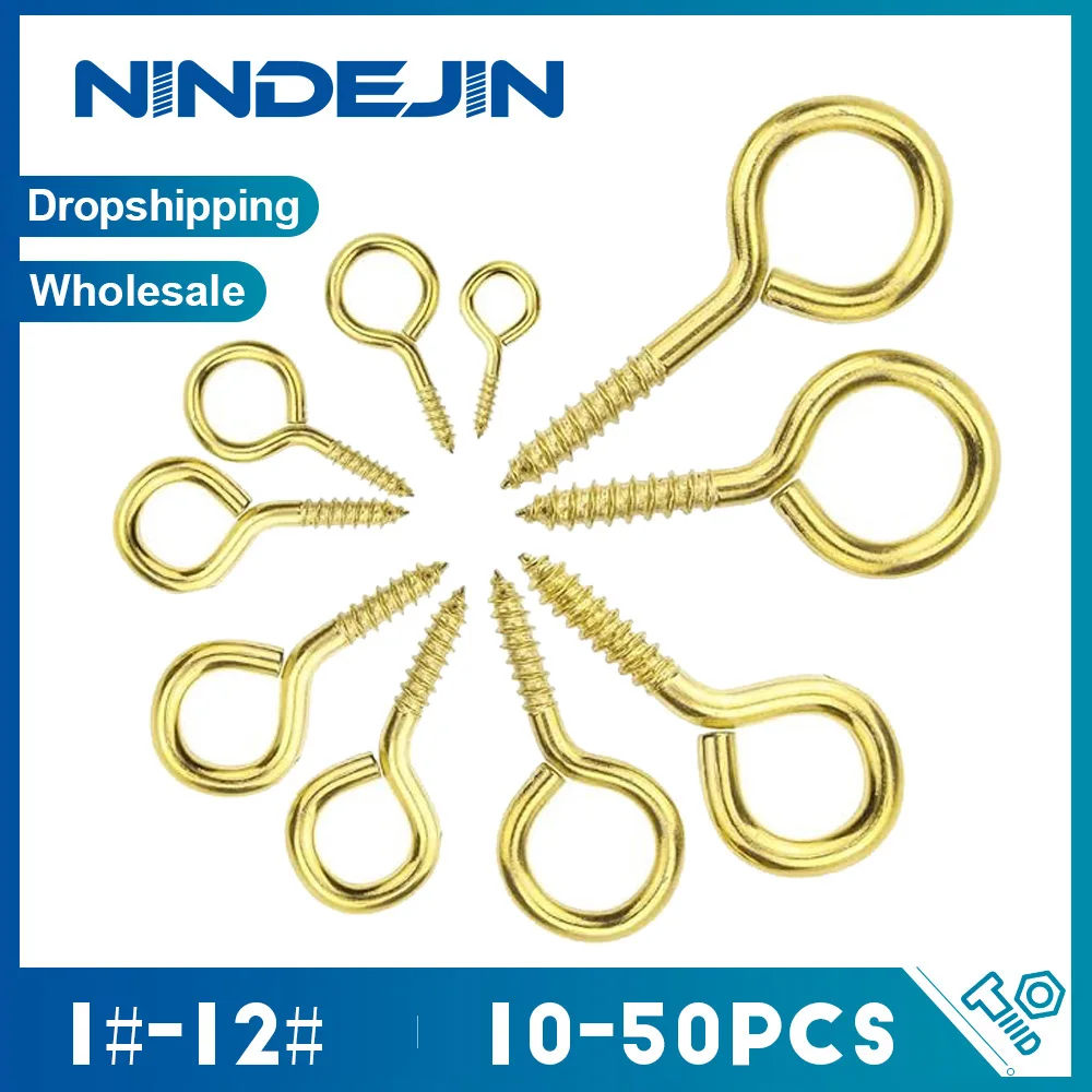 10-50pcs Screw Eyes Brass Plated 1# 2# 3# 4# 5# 6# 8# 10# Eyelets Screw Hooks for Hanging Crafts Decoration DIY Jewelry Making