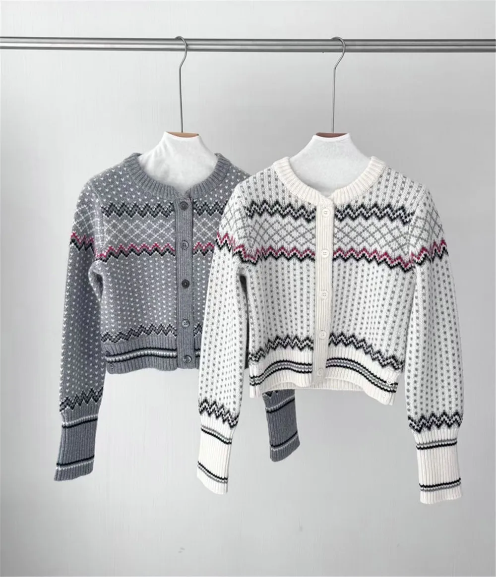 

25 Autumn/Winter New Round Neck Jacquard Wool Cardigan Women's Retro Diamond Pattern Versatile Warm Sweater
