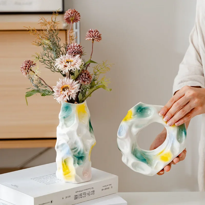 Modern Ceramic Abstract Vases Boho Colorful Glaze Design Flower Vase for Home Decor Living Room Table