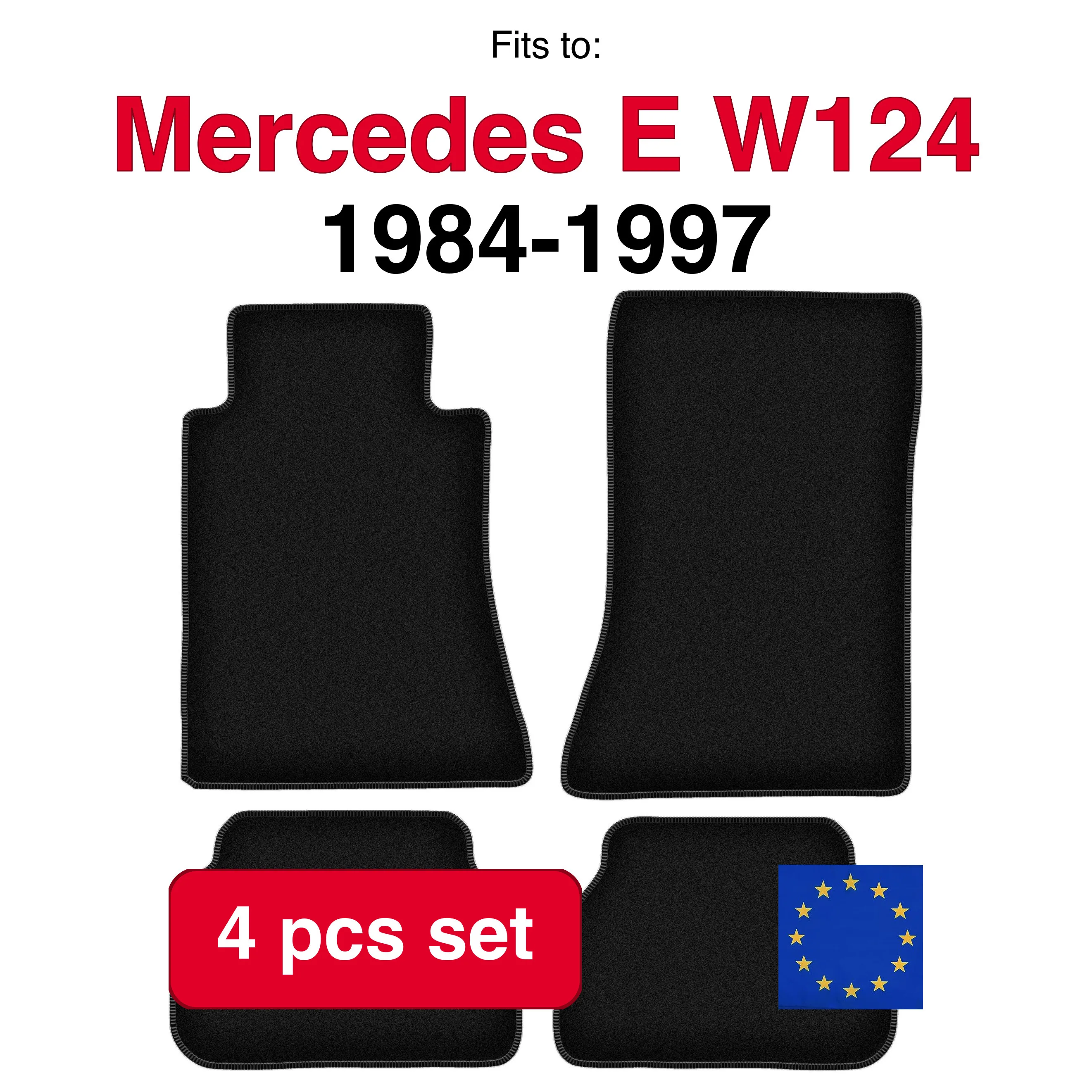 Image of Veloursteppich-Set für Mercedes E W124 Coupé (1984-1997) – Schwarz (4-teilig) passgenaues Auto-Fußmatten-Set