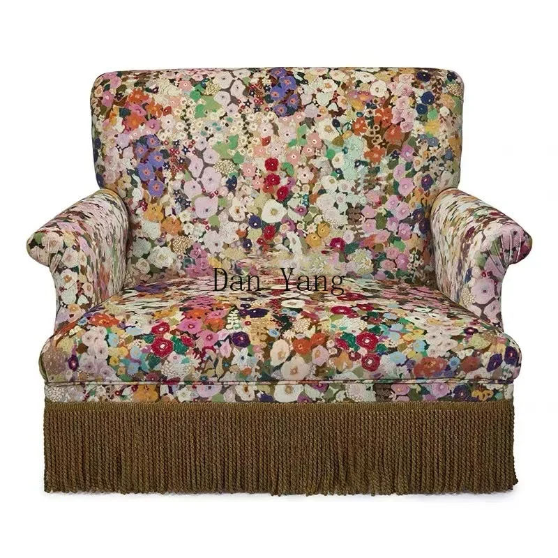 YJ retro pastoral small floral high back chair B & B studio small apartment solid wood double sofa