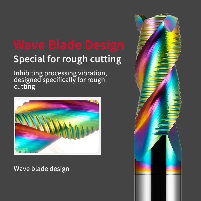 HRC55 Aluminium Roughing Cutter DLC Colorful Coated Carbide Roughing Milling Cutter 3 Flute Extended Tungsten Steel Endmill