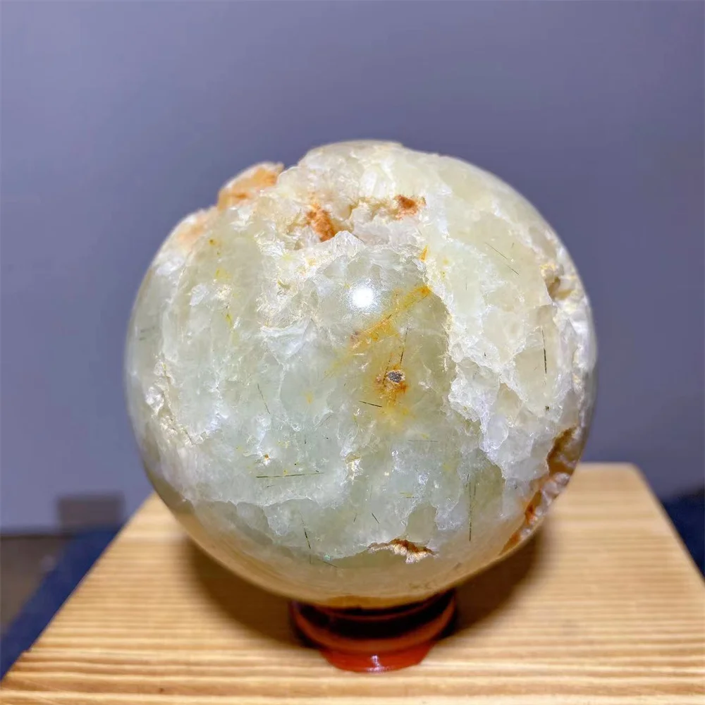 Green Grape Hair Ball Natural Stone Geode Quartz Crystals Healing Sphere Prehnite  Wichcraft  Minerals  Room Home Decoration